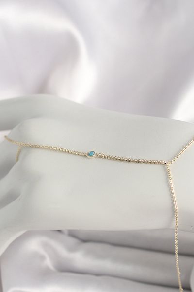 Skygo Brass Gold Color Waterway Zircon Stone Blue Stone Detailed Women's Shahmeran - Tj-Sn621