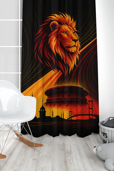Bertille Home Children's and Baby's Room Yellow Red Fan Football Series Background Curtain Single Wing (Curtain)
