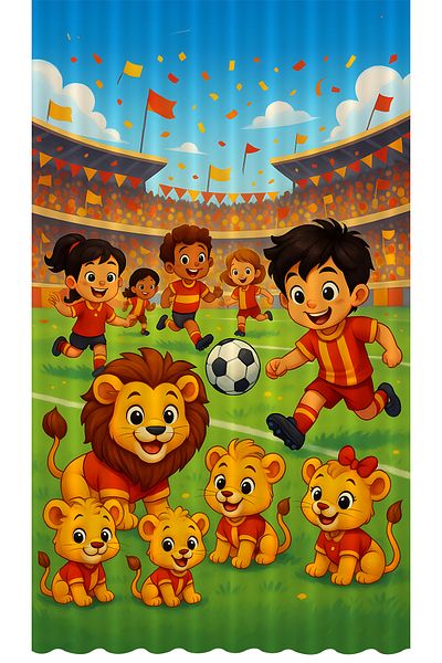 Bertille Home Children's and Baby's Room Yellow Red Fan Football Series Background Curtain Single Wing (Curtain)