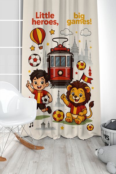 Bertille Home Children's and Baby's Room Yellow Red Fan Football Series Background Curtain Single Wing (Curtain)