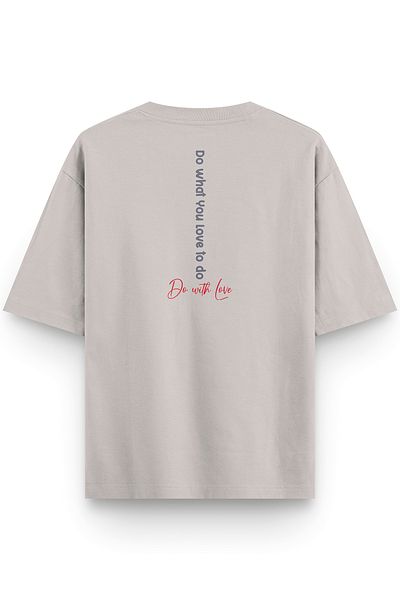 Overoz Μπλουζάκι με πέτρινο χρώμα Semi Oversize Do With Love Printed Oversize Written Unisex T-Shirt 1382-Stone