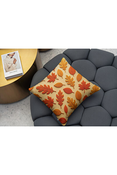 Ahsen Dekoratif 🍁   3D Digital Printed Autumn Pattern Throw Pillow Cover 43X43 cm – Embossed Appearance, Soft Texture