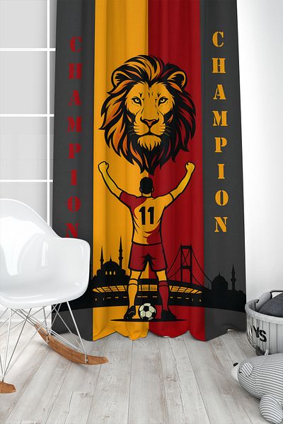 Bertille Home Children's and Baby's Room Yellow Red Fan Football Series Background Curtain Single Wing (Curtain)
