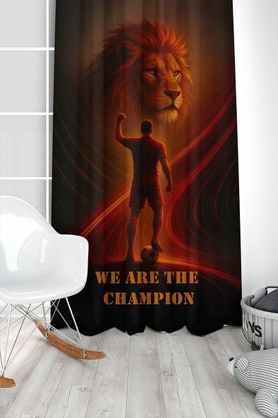 Bertille Home Children's and Baby's Room Yellow Red Fan Football Series Background Curtain Single Wing (Curtain)
