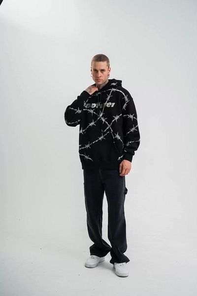 MODA Unisex Hooded Foil and Panel Printed Sweatshirt - Black