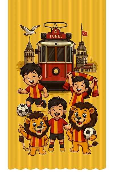 Bertille Home Children's and Baby's Room Yellow Red Fan Football Series Background Curtain Single Wing (Curtain)