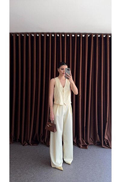 HAZELANNA Set vestă-pantaloni galben unt