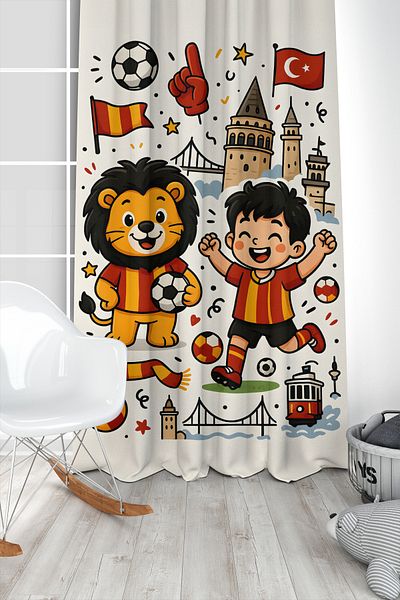 Bertille Home Children's and Baby's Room Yellow Red Fan Football Series Background Curtain Single Wing (Curtain)