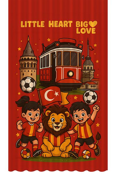 Bertille Home Children's and Baby's Room Yellow Red Fan Football Series Background Curtain Single Wing (Curtain)