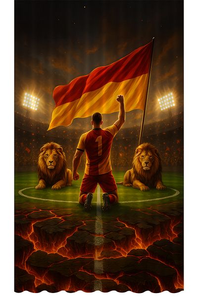 Bertille Home Children's and Baby's Room Yellow Red Fan Football Series Background Curtain Single Wing (Curtain)
