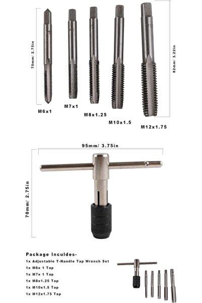 Bosile Matkap Uçları Seti M3 M4 M5 M6 M8 M10 M12 Ayarlanabilir Kılavuz Rayba Anahtarı Donanım Aracı