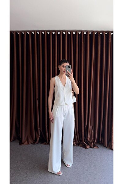 HAZELANNA Beyaz Yelek-Pantolon Takım