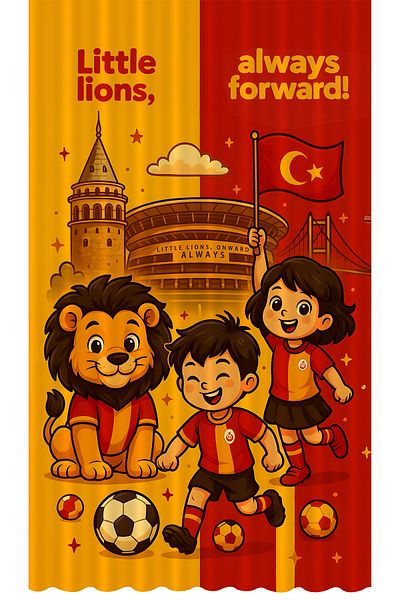 Bertille Home Children's and Baby's Room Yellow Red Fan Football Series Background Curtain Single Wing (Curtain)