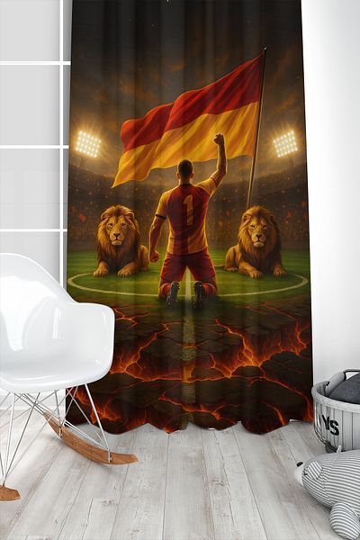 Bertille Home Children's and Baby's Room Yellow Red Fan Football Series Background Curtain Single Wing (Curtain)