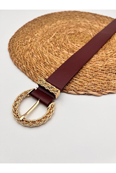 Descoin Cureaua de dama cu catarama cu lant burgundy, curea pentru haine, cur...