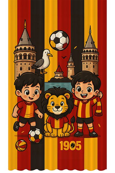 Bertille Home Children's and Baby's Room Yellow Red Fan Football Series Background Curtain Single Wing (Curtain)
