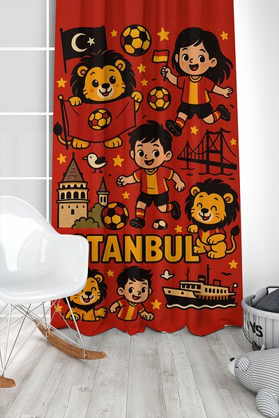 Bertille Home Children's and Baby's Room Yellow Red Fan Football Series Background Curtain Single Wing (Curtain)