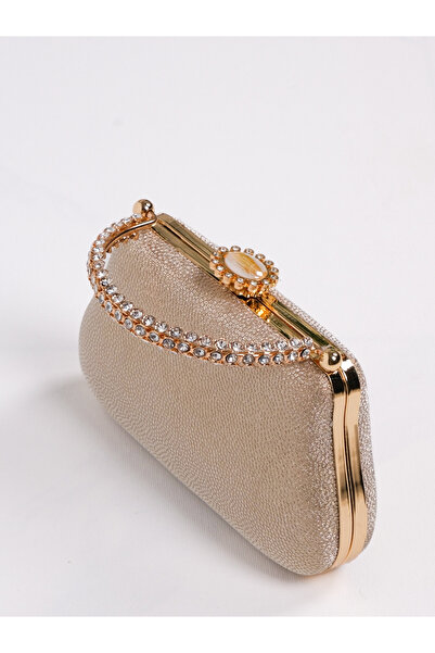 Luccitella Kadın Gold Kristal İri Taşlı Abiye Çantası Özel Gün Çantası