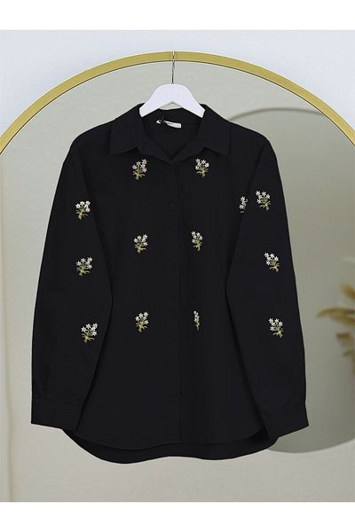 Modamorfo Cămașă lungă cu buchet de flori - neagră