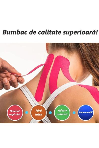 TrioStore Banda Elastica Kinesiologica Pretaiata, Impermeabila, Fara Latex, 5cm x 5m, Bumbac si Spandex, Bej