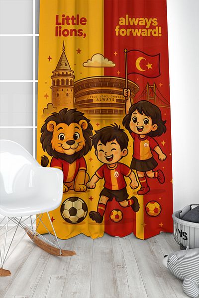 Bertille Home Children's and Baby's Room Yellow Red Fan Football Series Background Curtain Single Wing (Curtain)