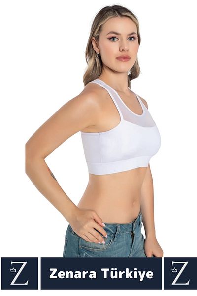 Zenara High Quality Breast Enhancer Anti-Sagging Sports Casual Wear Stylish Crop Bustier with Tulle Detail