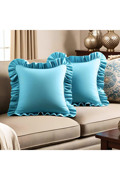 Bc Home 2-Piece Turquoise Country Ruffle Square Cushion Cover Soft Textured V...