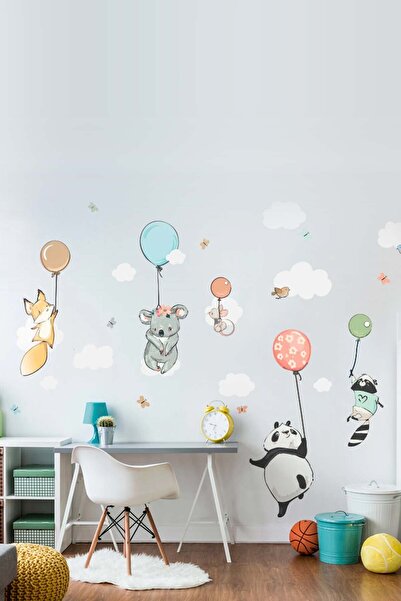 KT Decor Set de autocolante de perete pentru camera copiilor cu animale din d...