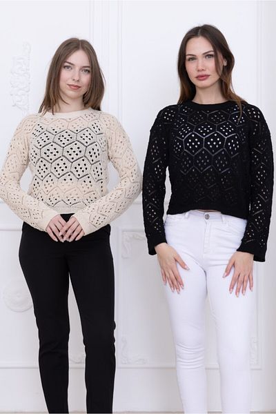 Ugdelia Bluză pentru femei, ajurata, cu model de fagure, tricotaje din 2 piese și pulover de vară B001