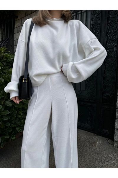 MODA Crop, Trousers Corduroy Double Set -White