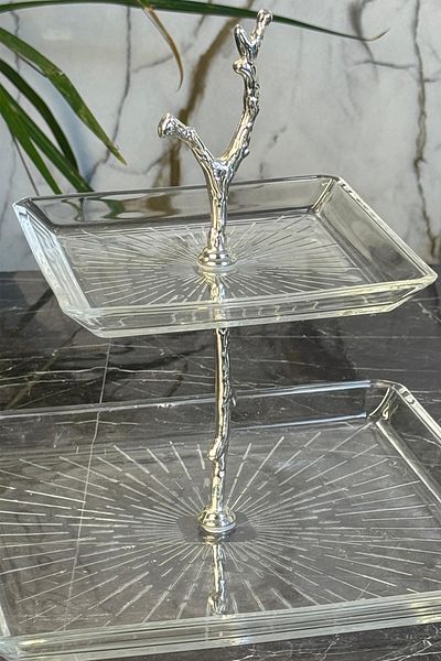 MAY HOME Madlen 2 Tier Glass Cookie Holder Silver