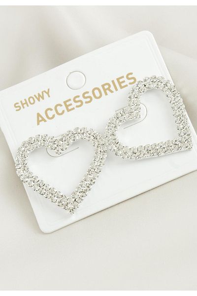 Be Best Women Silver Color 3 Row Stone Heart Earrings Be88