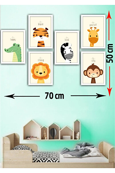 NT Handmade 6 Pieces Cute Animals Wall Decor Painting Set for Salon Living Bed Children Room