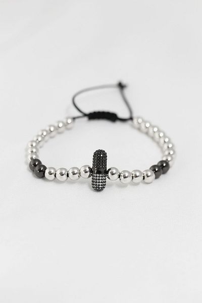 Clariss Smoked Silver Color Steel Zircon Object Elevator Bracelet