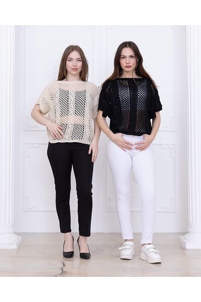 Ugdelia Women's Openwork Perforated Seasons Counters - Spring/Summer Fall/Winter Double Chocolate Blouse