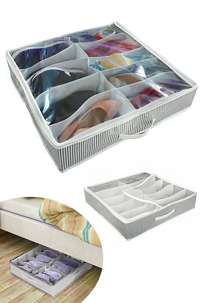 Skygo Shoe Storage Bag 12 Compartments Shoes Under Shoe Bag - Black White