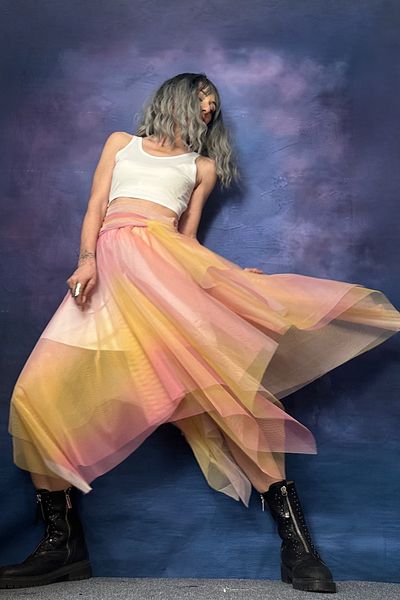 Quincey Rainbow Degrade Tulle Asymmetric Skirt