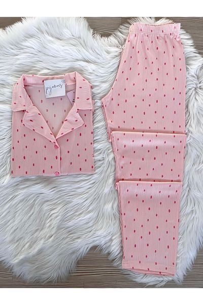 Pijamacs Pink Polka Dot Patterned Short Sleeve Pegasus Pajama Set