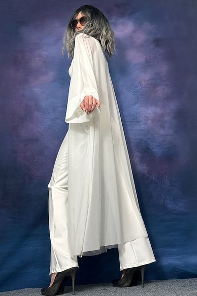Quincey Tulle Transparent Ecru Kimono Cardigan
