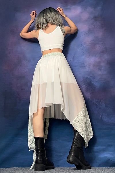 Quincey Asymmetric Blue Ecru Lace Detail Skirt