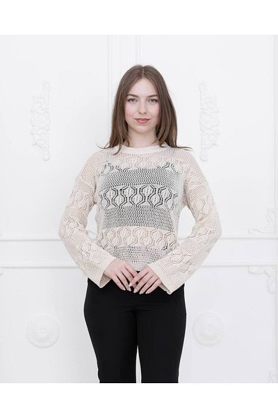 Ugdelia Women's Openwork Hollowed Seasonal Summer Patterned Blouse Women's Knitwear Sweater E001