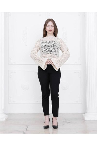 Ugdelia Women's Openwork Hollowed Seasonal Spanish Sle Pattern Blouse Women's Knitwear Sweater G001