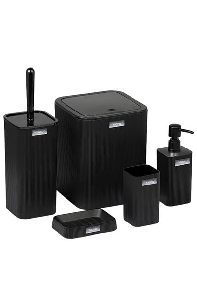 NIOVEL Set accesorii baie 5 pieseMKS, perie wc,cos gunoi,dispenser sapun,suport periute,suport sapun, Negru