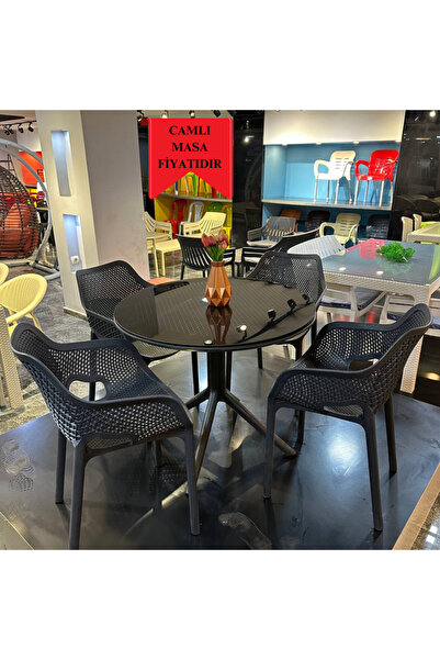 ZİYNET HOME Yuvarlak Camlı Masa Maria Rattan Bahçe Balkon Teras Masası (SADECE CAMLI MASA)