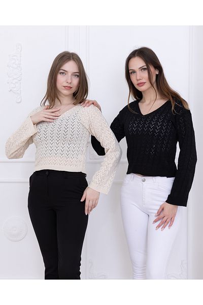 Ugdelia Bluză dublă sezonieră ajurata pentru femei, pantaloni de vară cu decolteu în V și pulover