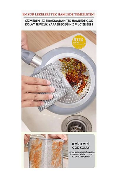 Euro Pink (1Pc) 20X20 Inox Wire Cloth Difficult Dirt Cloth, Inox Wire Dish Cloth, Kitchen Bathroom Cloth
