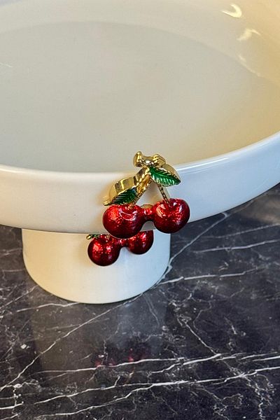 MAY HOME Porcelain Footed Cherry Detailed Bowl & Salad Fruit Presentation Bowl