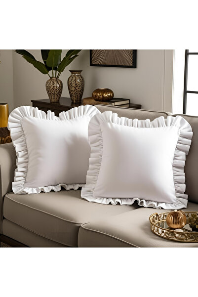 Bc Home 2-Piece White Country Ruffle Square Cushion Cover Soft Textured Vinta...