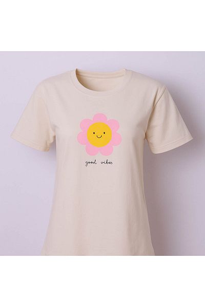 trender Good Vibes Print Beige Women's T-Shirt