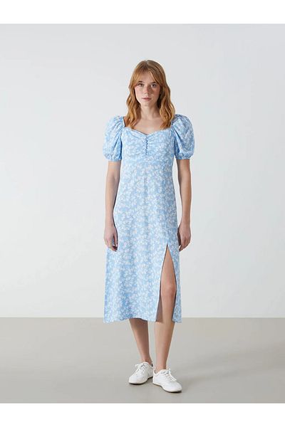 LC Waikiki Γυναικείο φόρεμα XSIDE Μπλε Καρδιά Γιακά Floral